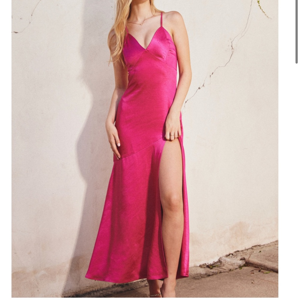 Intention Satin Laced-Back Maxi Dress pink